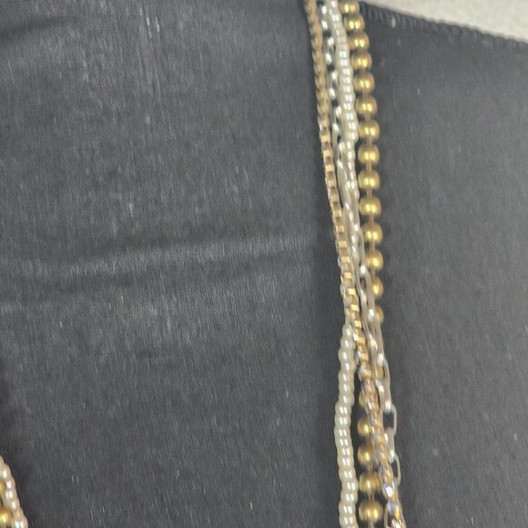 Chico's Silver Gold White Faux Pearl Crystal Ball Chain Box Link 36" Necklace - Picture 5 of 16